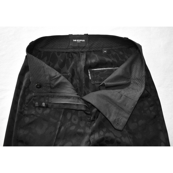 A8 Auth THE KOOPLES Black Animal Print Pattern Pintuck Slash Pockets Pants Sz 32 - Picture 5 of 6
